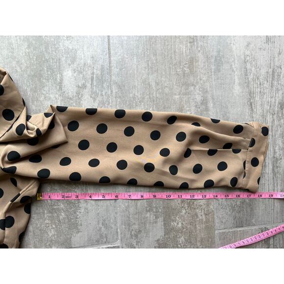 LAVENDER BROWN Brown Black Polka Dot V Neck Designer Nordstrom Blouse M Top - Picture 9 of 9